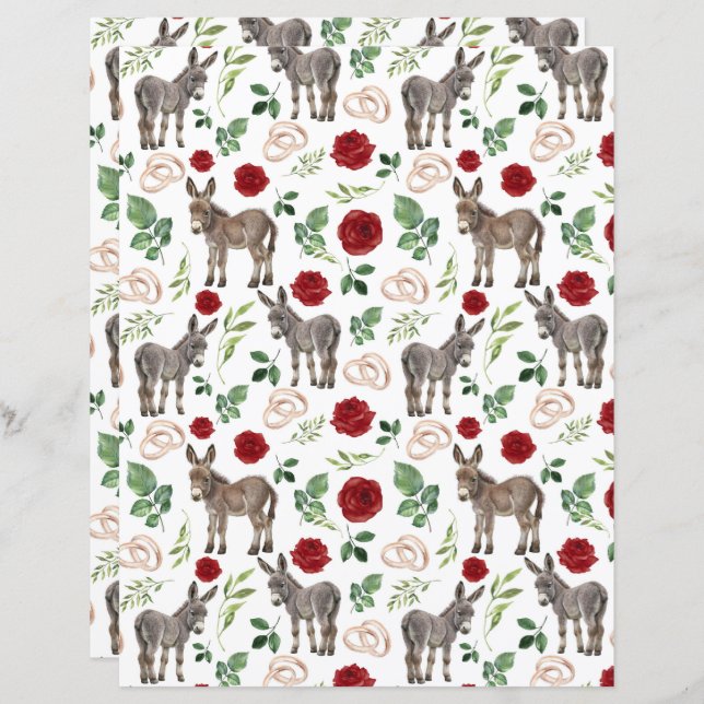 Donkey Wedding Scrapbook Paper in White (Vorne/Hinten)