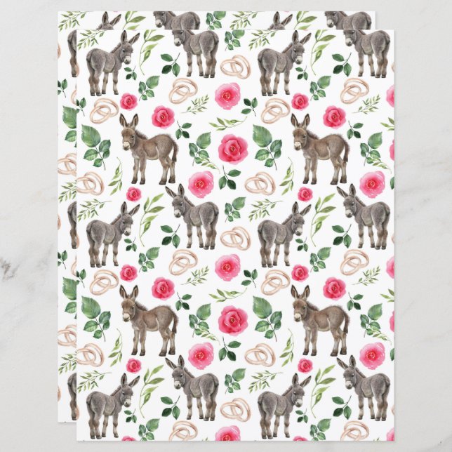 Donkey Wedding Scrapbook Paper in White (Vorne/Hinten)