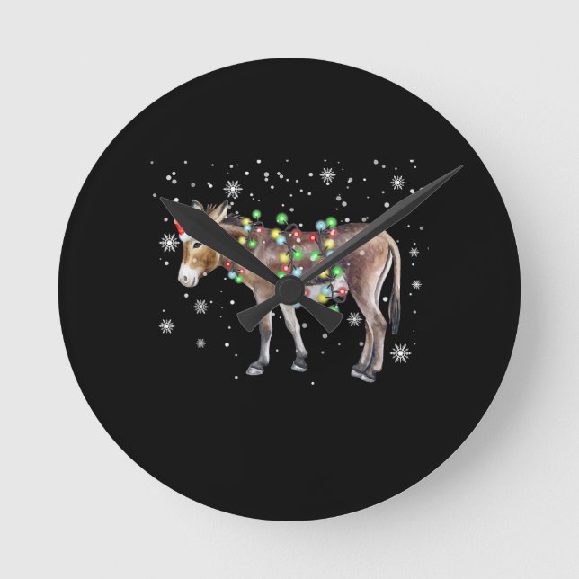 Donkey Weihnachtsbeleuchtung Farbe | Santa Donkey- Runde Wanduhr (Vorderseite)