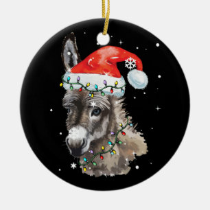 Donkey Weihnachtsfarbenleuchten Weihnachtsmannmüt Keramik Ornament