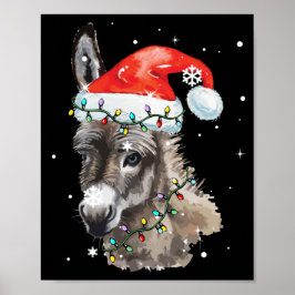 Donkey Weihnachtsfarbenleuchten Weihnachtsmannmütz Poster
