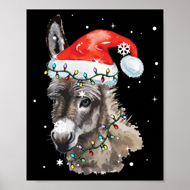Donkey Weihnachtsfarbenleuchten Weihnachtsmannmütz Poster (Vorne)