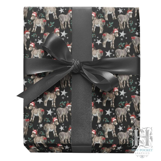 Donkeys Christmas Gift Wrapping Paper - Black Geschenkpapier (Von Creator hochgeladen)