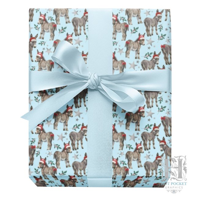 Donkeys Christmas Gift Wrapping Paper - Blue Geschenkpapier (Von Creator hochgeladen)