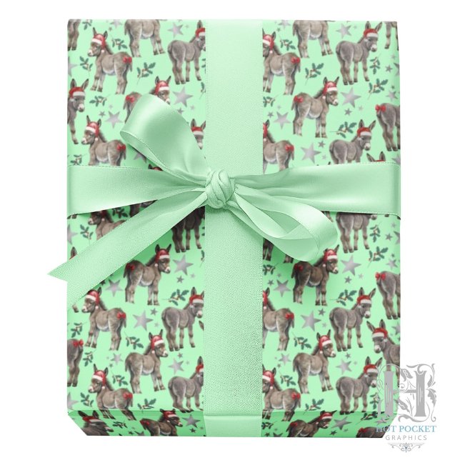 Donkeys Christmas Gift Wrapping Paper - Green Geschenkpapier (Von Creator hochgeladen)