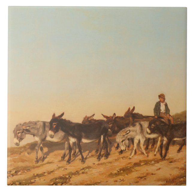 Donkeys in Südfrankreich (von Eugène Burnand) Fliese (Vorderseite)