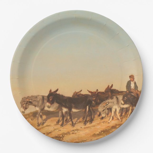 Donkeys in Südfrankreich (von Eugène Burnand) Pappteller (Vorderseite)
