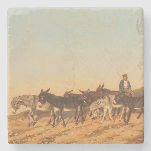 Donkeys in Südfrankreich (von Eugène Burnand) Steinuntersetzer (Vorderseite)