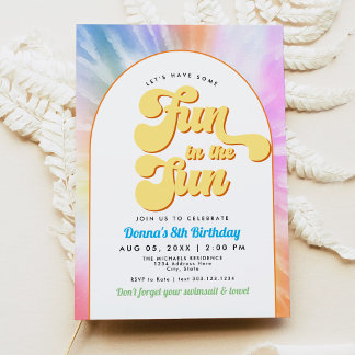 DONNA Retro Schriftart Gefärbte Krawatte Pool Part Einladung