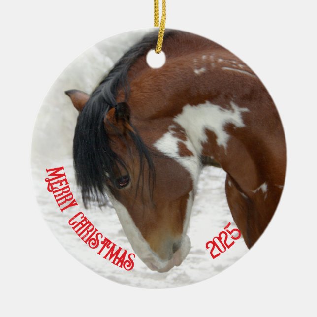 Donner in Schneehorn Weihnachten Keramik Ornament (Vorne)