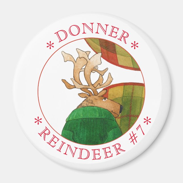DONNER REINDEER Round Magnet (Vorne)