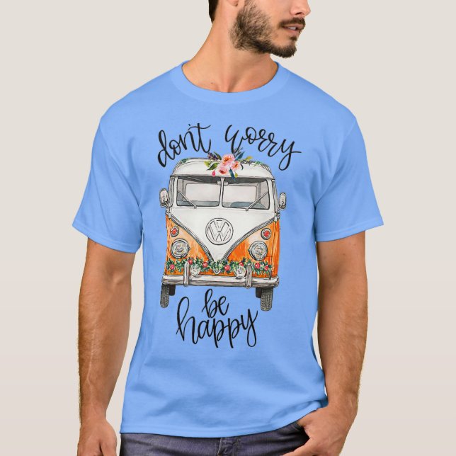 Dont beunries Be Happy Floral Hippie Van Peace T-Shirt (Vorderseite)