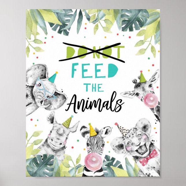 Don't Feed the Animals Safari Birthday Table Sign Poster (Vorne)