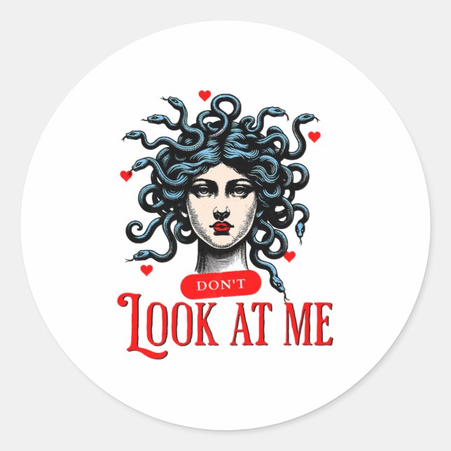 Don't Look At Me Medusa Snake Woman Funny Quote Gi Runder Aufkleber (Vorderseite)