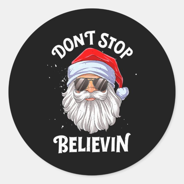 Dont Stop Believin Santa Christmas Boys Kids _1  Runder Aufkleber (Vorderseite)