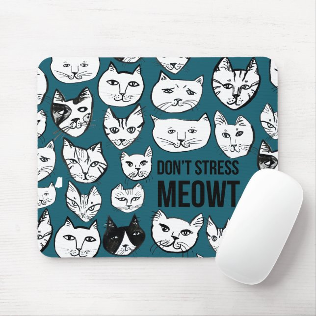 Don't Stress MEOWT Cat Head Pattern Green Mousepad (Mit Mouse)
