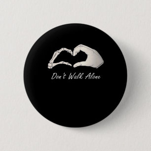 Don't Walk - White Classic - Skeleton Hands Hearts Button