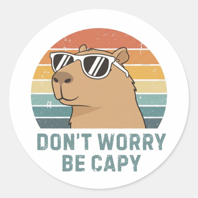 Dont Worry Be Capy Funny Retro Capybara Runder Aufkleber (Vorderseite)