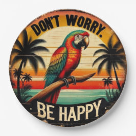 Don't Worry, Be Happy Round Tropical Parrot Art Pappteller