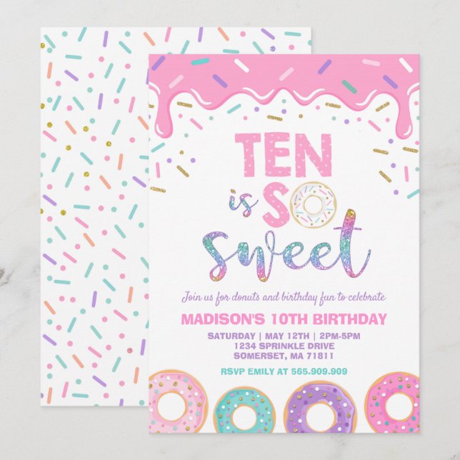 Donut 10e anniversaire Invitation Donut Ten is Swe (Devant / Derrière)