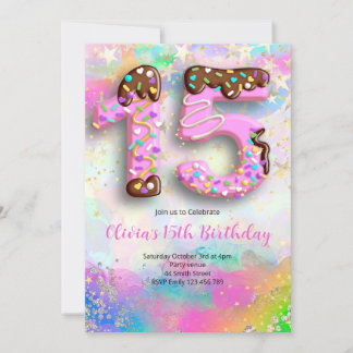 Donut 15th Birthday Girls Invitation Einladung