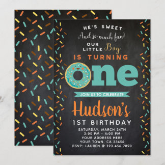 Donut 1. Geburtstag Jungs Einladungs-Chalkboard Einladung
