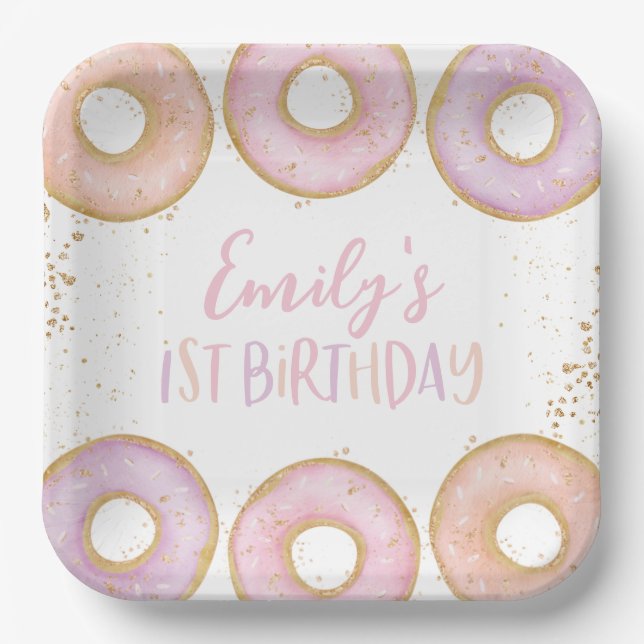 Donut 1. Geburtstag Personalisiert Party Paper Tel Pappteller (Vorderseite)