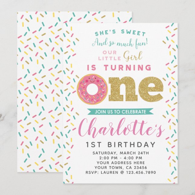 Donut 1er anniversaire Invitation (Devant / Derrière)