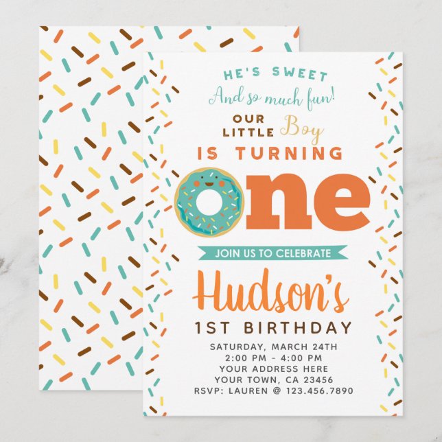 Donut 1er anniversaire Invitation (Devant / Derrière)