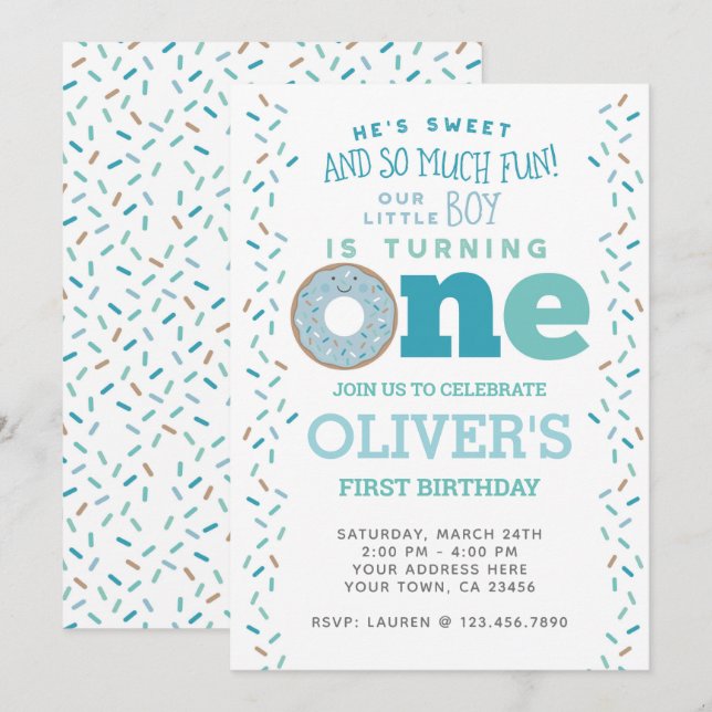 Donut 1er anniversaire Invitation (Devant / Derrière)