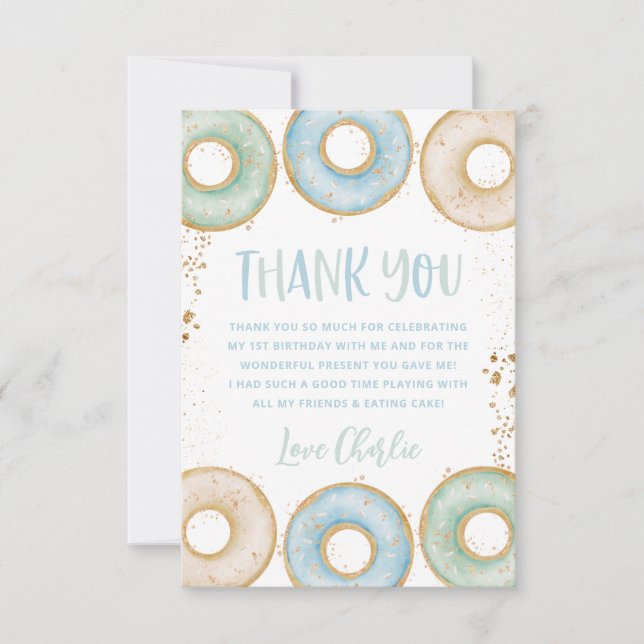 Donut 1er Anniversaire Plat Carte de remerciements (Devant)