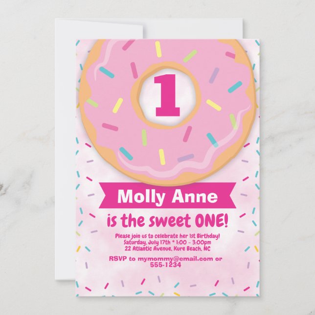 Donut 1er premier anniversaire fille Invitation sa (Devant)