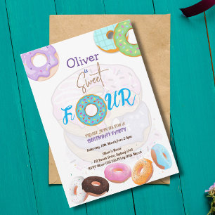 Donut 4 anniversaire invitation garçon