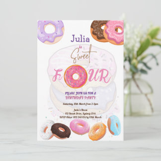 Donut 4. Geburtstagsmädchen Einladung