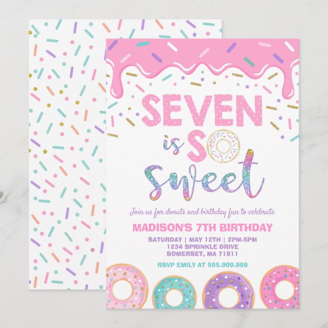 Donut 7e anniversaire Invitation Donut Seven is Sw (Devant / Derrière)