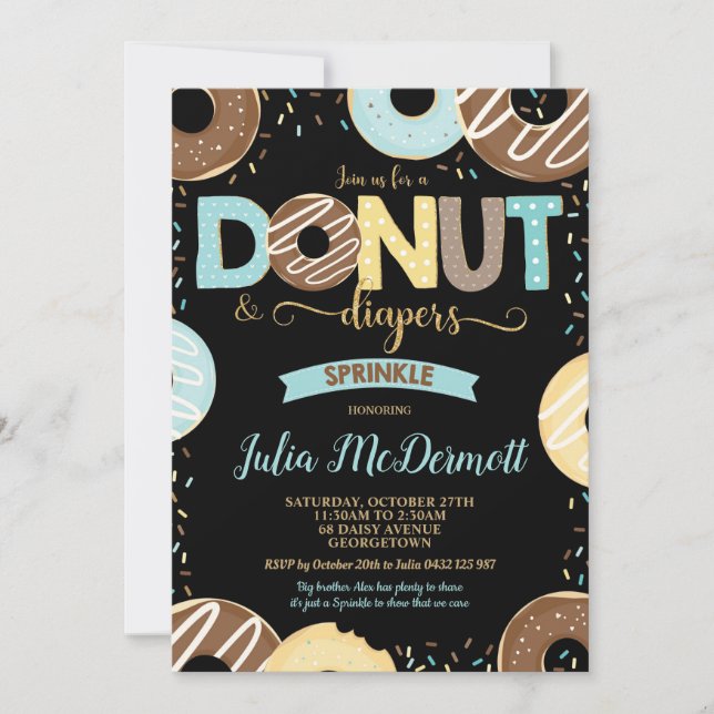 Donut and Diapers Baby Sprinkle Baby Shower Boy Einladung (Vorderseite)