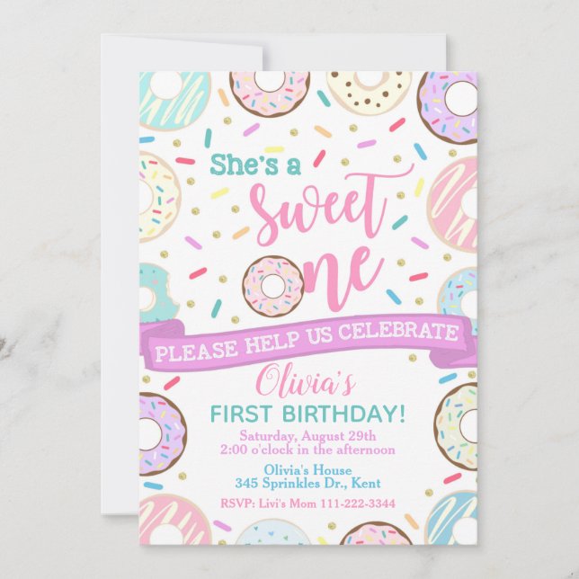 Donut Anniversaire Invitation Sweet One Party (Devant)