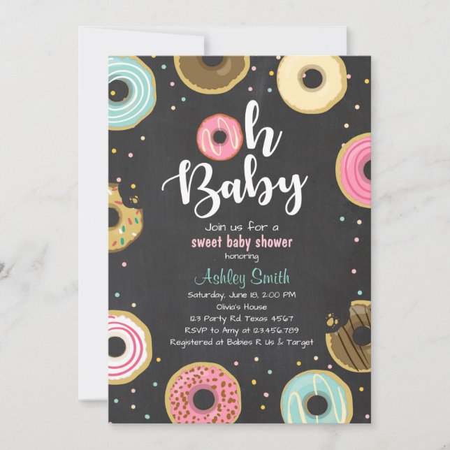 Donut Baby Dusche Einladung Codeschuhe Doughnut (Vorderseite)