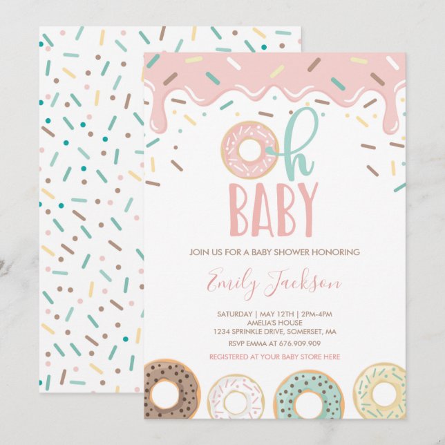 Donut Baby Dusche Einladung Oh Baby Donut Dusche (Vorne/Hinten)
