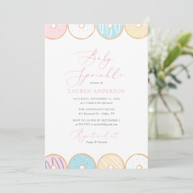 Donut Baby Sprinkle Einladung (Stehend Vorderseite)