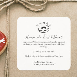 Donut Bakery Ingredient Label Minimalist Modern Quadratischer Aufkleber