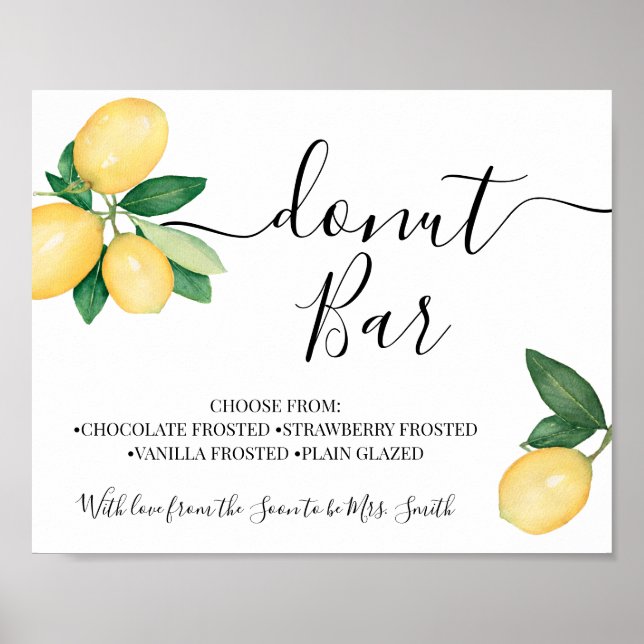Donut Bar Party Brautparty Wedding Lemons Zeichen Poster (Vorne)