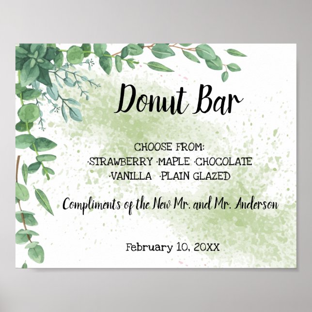 Donut-Bar Süßigkeiten-Tisch Hochzeit Eukalyptus-Sc Poster (Vorne)