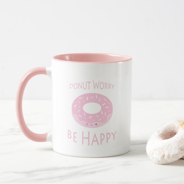 Donut Besorgnis sei glücklich Niedliche Pink Dough Tasse (Mit Donut)