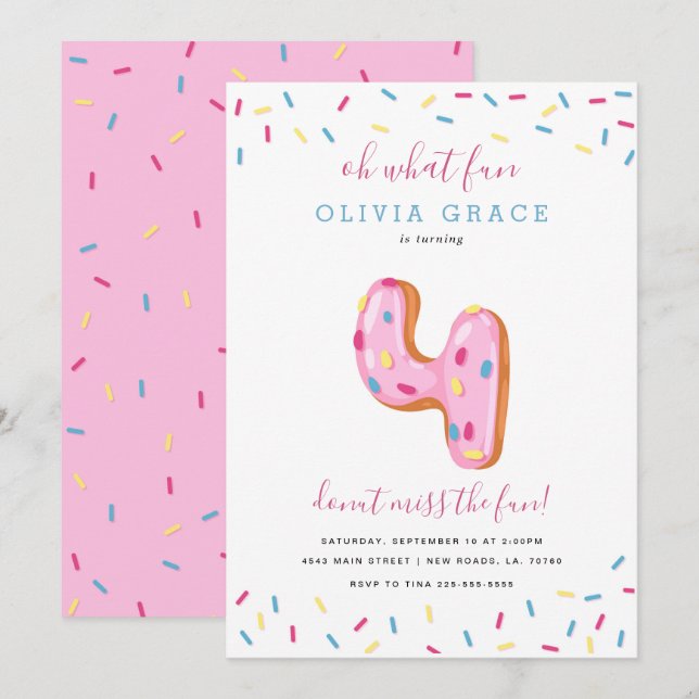 Donut Birthday Celebration | Vier Einladung (Vorne/Hinten)