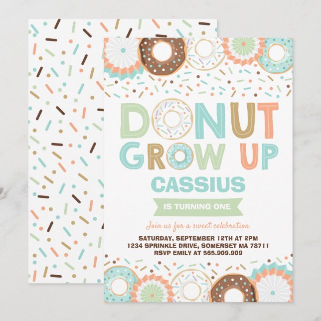 Donut Birthday Einladung Donut Grow Up Party (Vorne/Hinten)