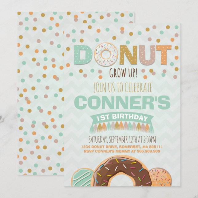 Donut Birthday Einladung Donut Grow Up Party (Vorne/Hinten)