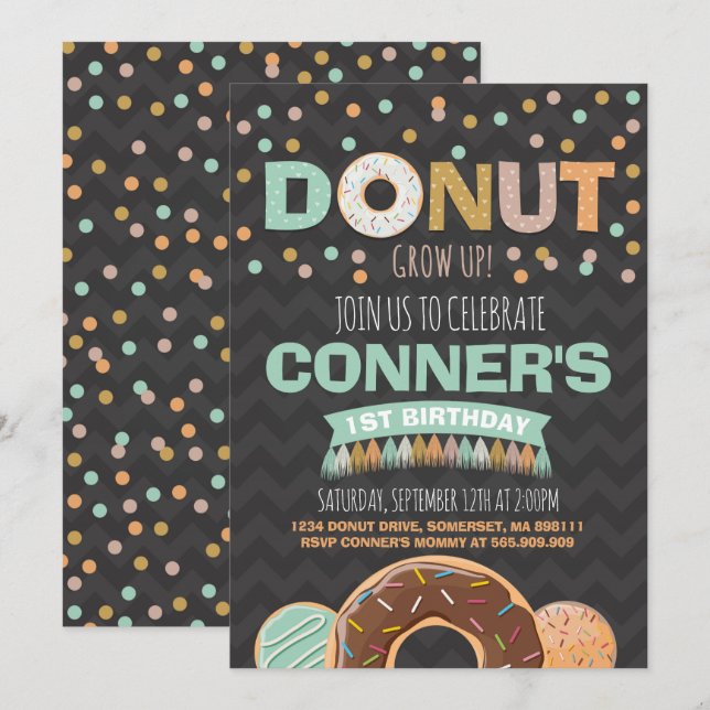 Donut Birthday Einladung Donut Grow Up Party (Vorne/Hinten)