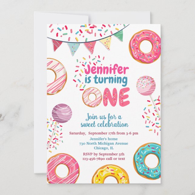 Donut Birthday Einladung Sweet ONE (Vorderseite)