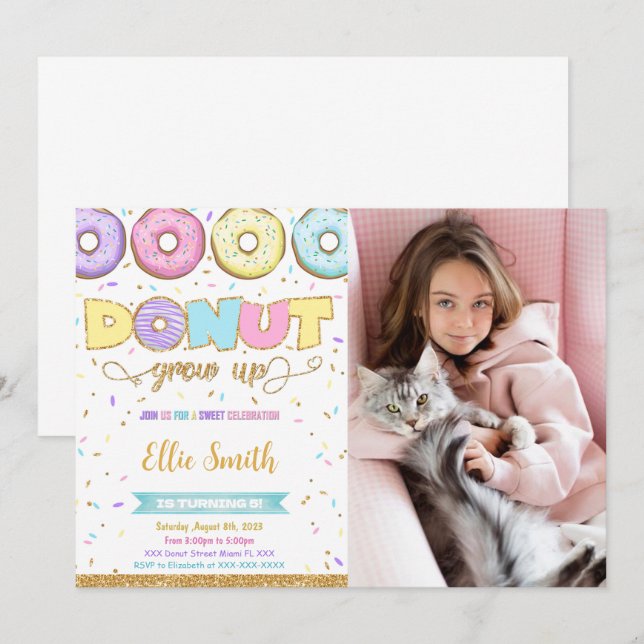 Donut Birthday Foto Einladung (Vorne/Hinten)
